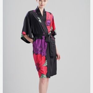 Natori Exotica Wrap P74041 in black multi printed silky charmeus 2 piece Size S